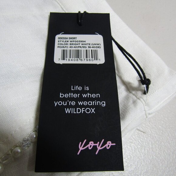 Wildfox Odessa NWT M LINEN BLEND Tailored Shorts Coastal White Cuffed Resort - Picture 10 of 11